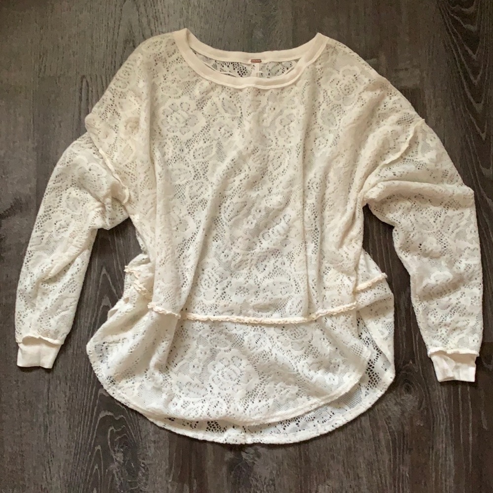 Free People - Lace Cream Blouses Top - Picture 2 of 8